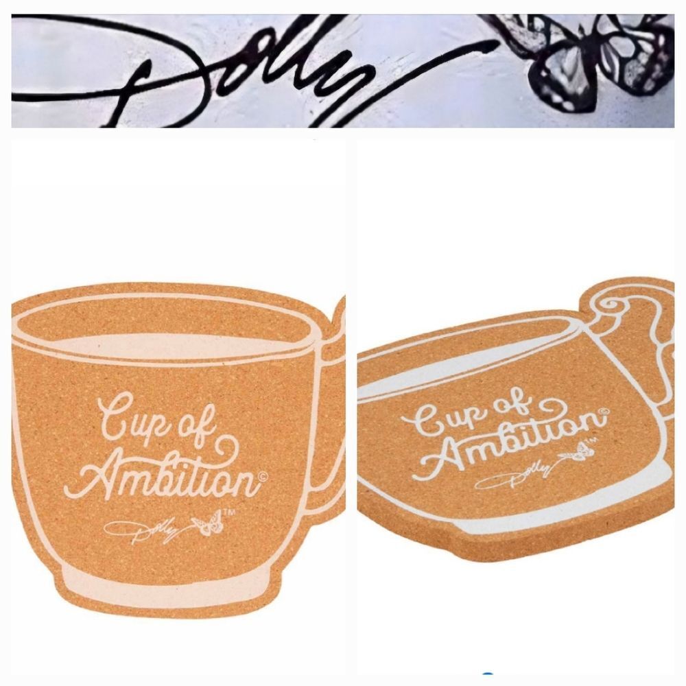Dolly Parton Cup of Ambition Cork Trivet Set